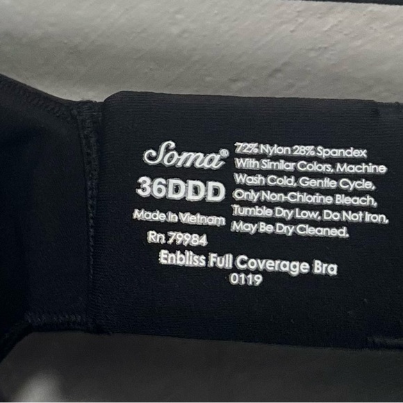 NWT Soma Enbliss Full Coverage Soft Underwire Lined Bra 36 DDD Black #0540 - Picture 8 of 12